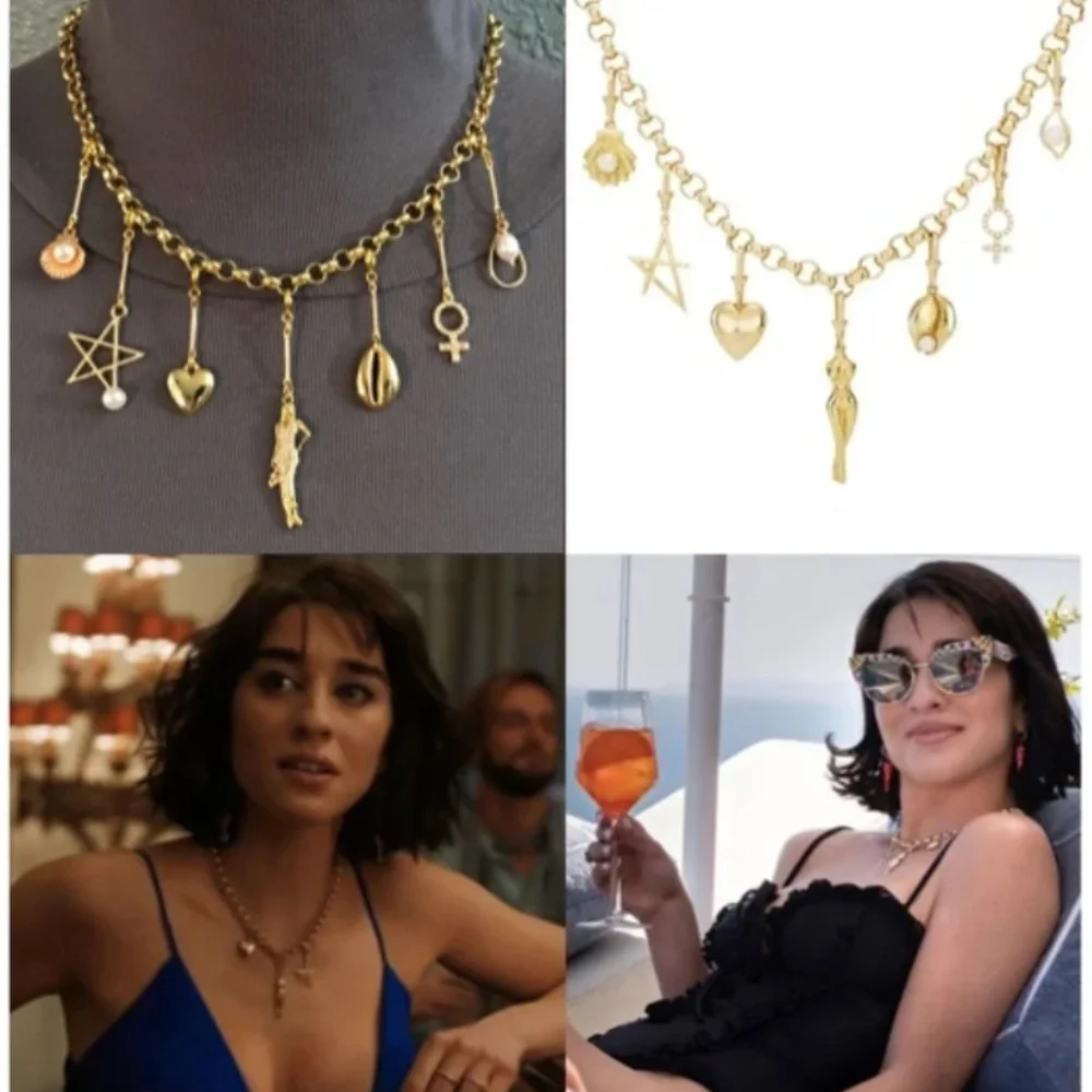 SOLD—White Lotus Lucia Greco Gold 7 Detachable Charms Necklace, Handmade Replica - Picture 3 of 16